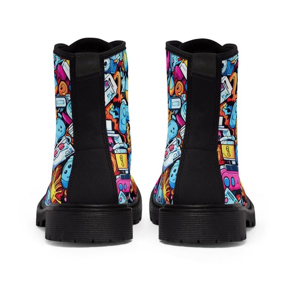 Video Game Graffiti Man Shoes, Luxury Stylish,  Men's Canvas Boots, Classy Mod - Picture 8 of 9
